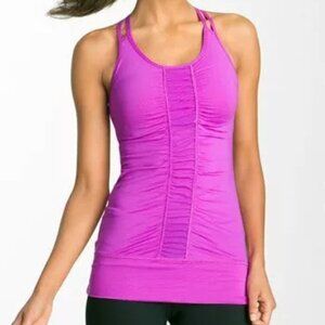 Zella Ruched Long Length Tank Top Size XL Racerback Shelf Bra Purple Pink NWT